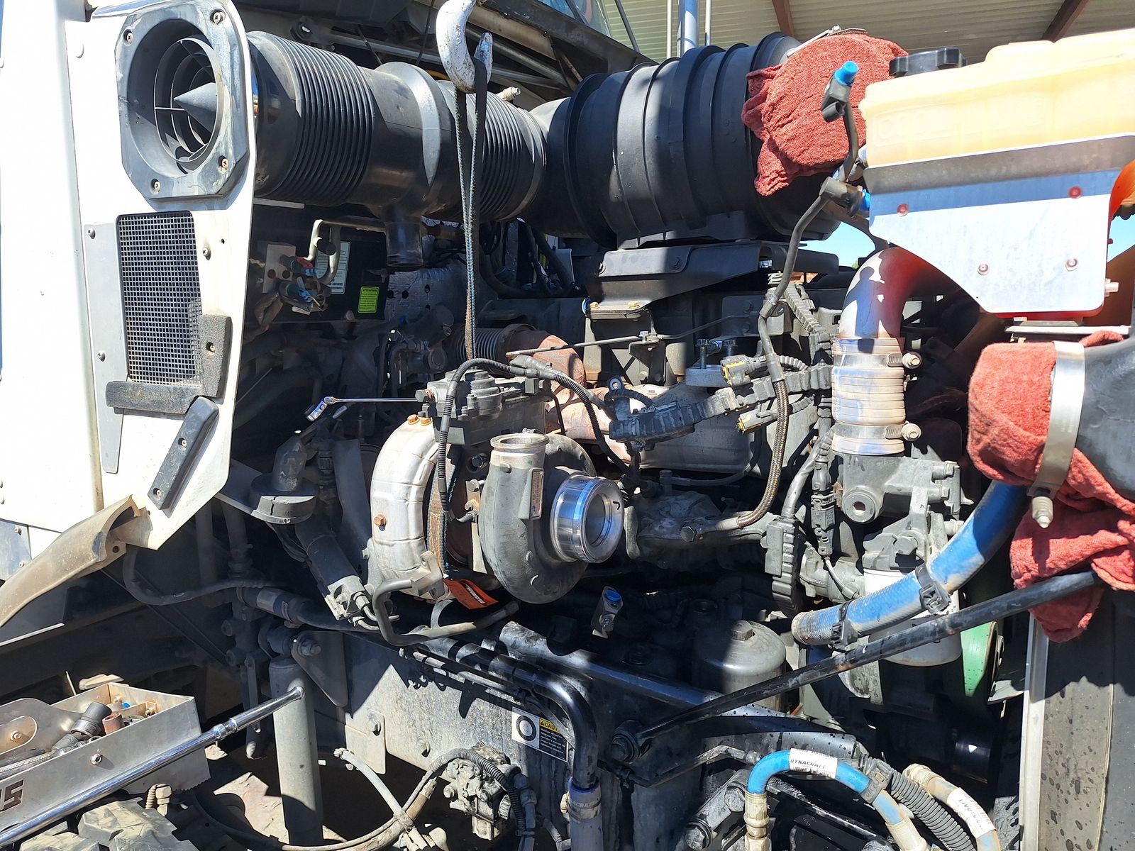 Diesel truck engine bay